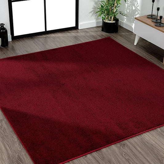 JONATHAN Y Haze Solid Low-Pile Dark Red 5x5 Square Indoor Area Rug, Coastal,Bohemian,Minimalist,Classic, Easy-Cleaning for Living Room,Bedroom,Kitchen,Pet Friendly,Non-Shedding (SEU100Q-5SQ)