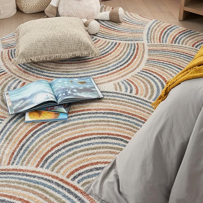 Nourison Astra Machine Washable Mid-Century Modern Ivory/Multi 5'3" x 7' Area Rug, Easy -Cleaning, Non Shedding, Bed Room, Living Room, Dining Room, Kitchen (5x7)